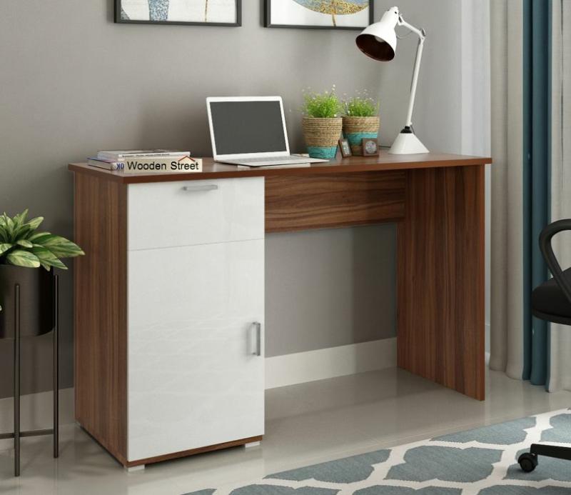 Mira Study Table With Frosty White Drawer And Cabinet (Exotic Teak Finish) Study & Office