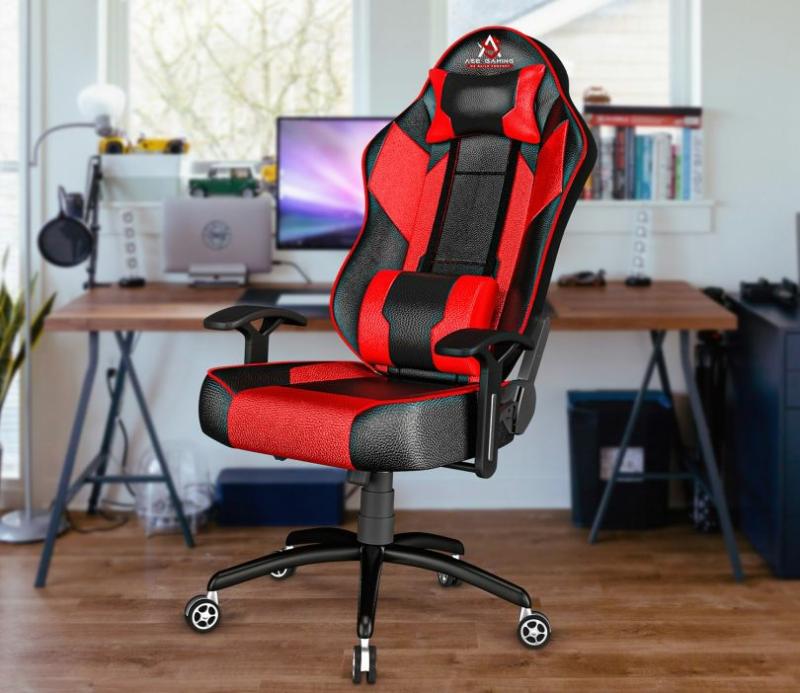 Modern Series Leatherette Ergonomic Gaming Chair 180 Degree Recline With Metal Base (Red) Gaming Chairs