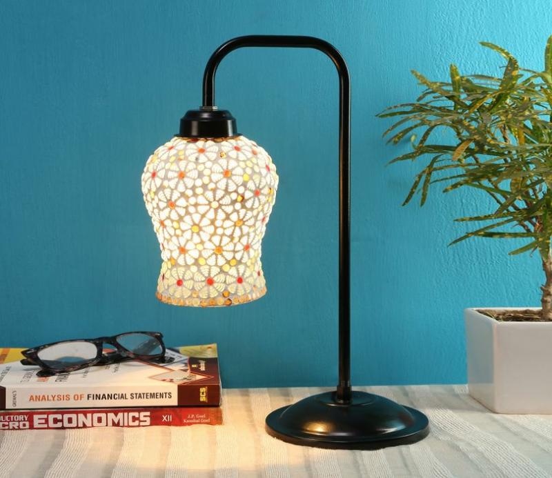 Mosaic Multi Color Glass Table Lamp With Black Base (White) Lamps