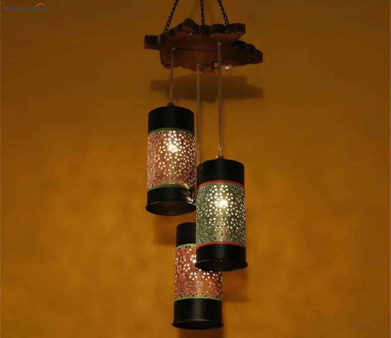 Multicolour Cylindrical Shape Metal Hanging Lamps Ceiling Lights