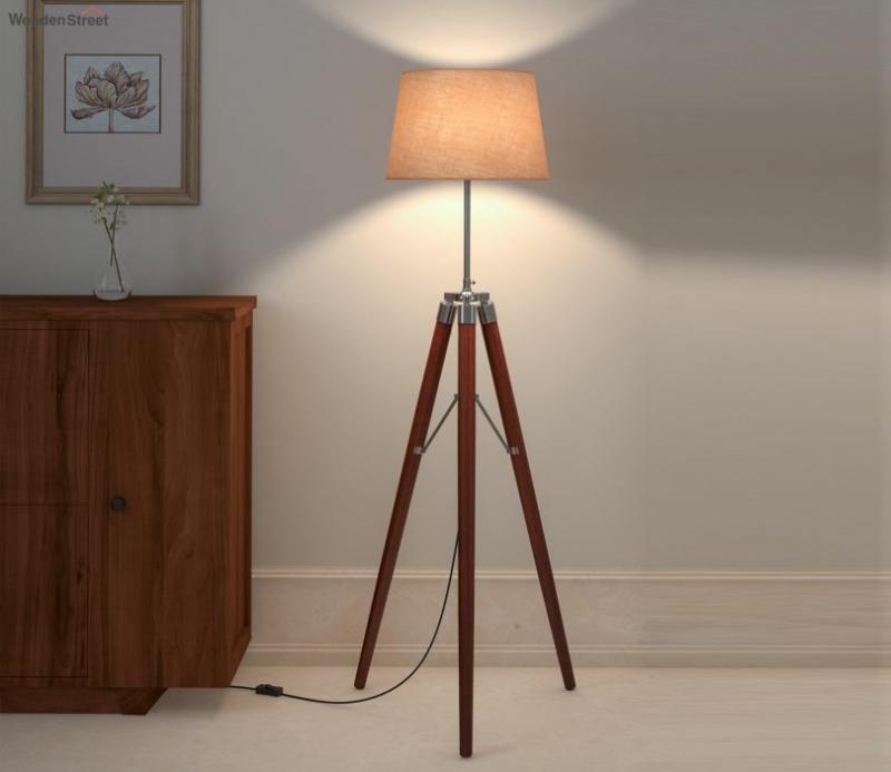 Natural Brown Wooden Stick Tripod Floor Lamp Floor Lamps