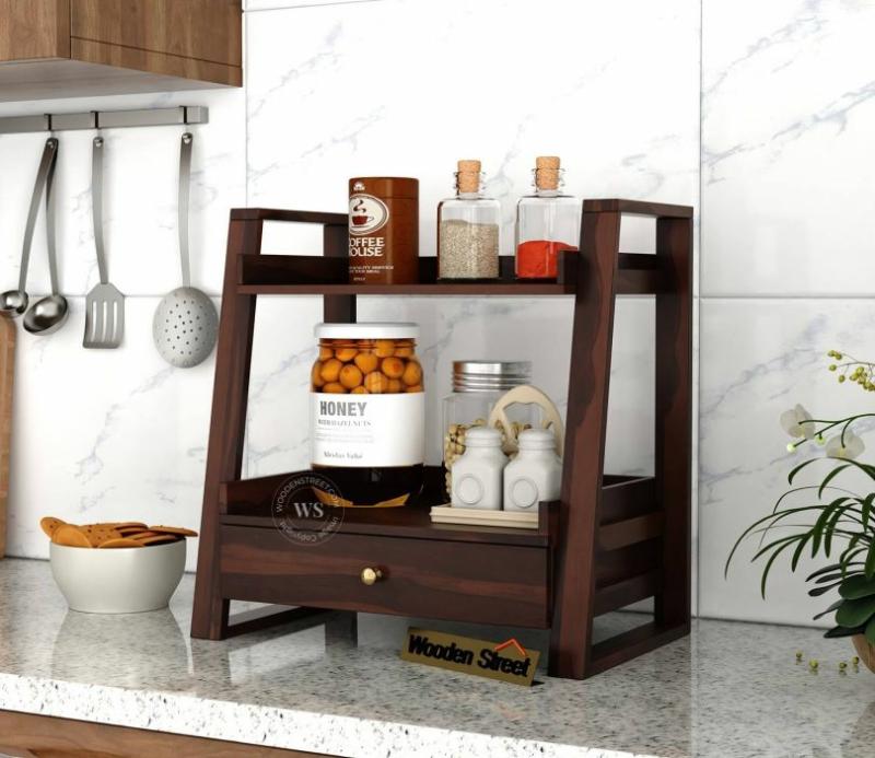 Neeva Sheesham Wood Kitchen Rack (Walnut Finish) Kitchen Racks