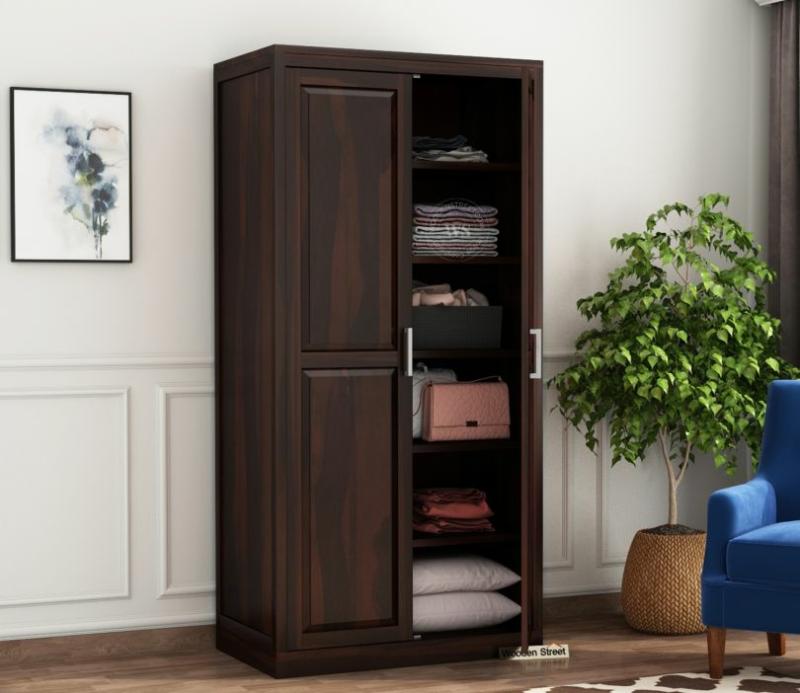 Nixon Solid Wood 2 Door Cupboard (Walnut Finish) Bedroom Storage