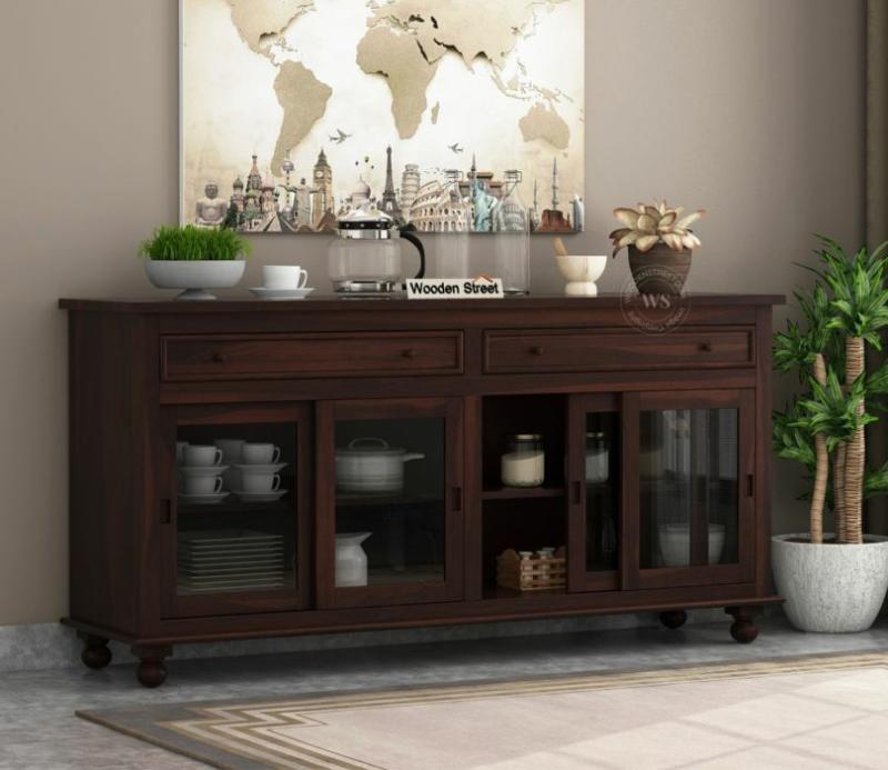 Pryce Kitchen Cabinet (Walnut Finish) Crockery Unit