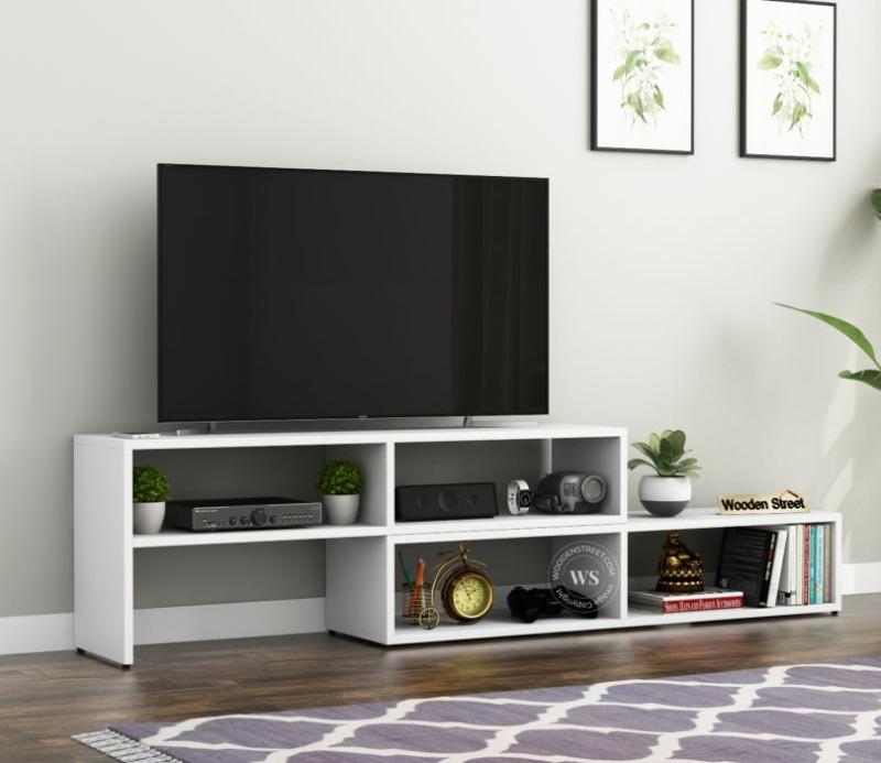 Radiant Engineered Wood Space Saving Tv Unit (Frosty White Finish) Living Storage