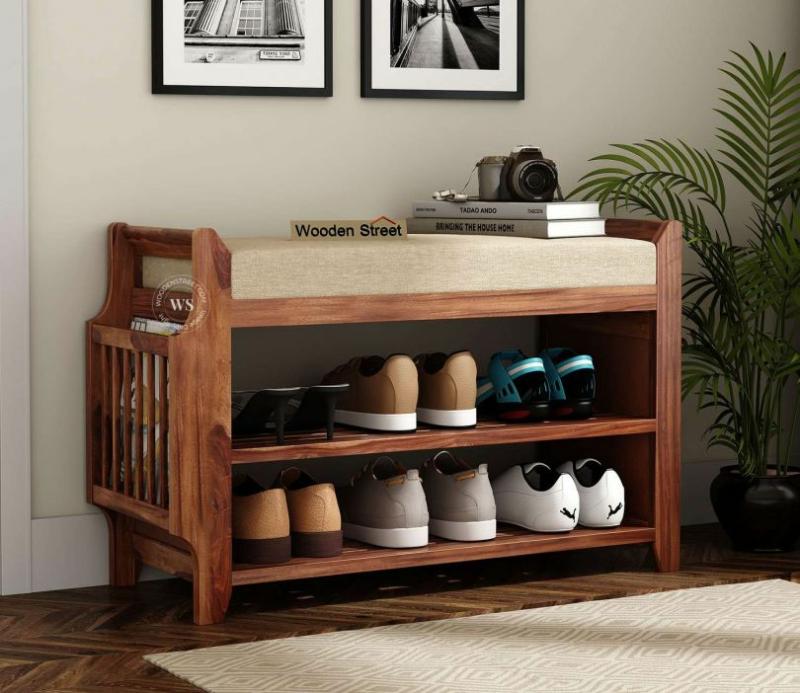 Rafael Shoe Rack With Seat And Shelves (Honey Finish) Living Storage