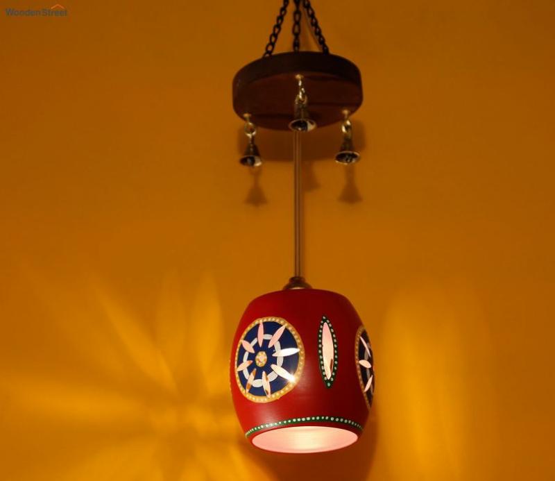 Red Colour Barrel Shaped Metal Pendant Lamp Ceiling Lights