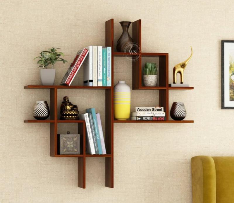 Retica Wall Shelf (Honey Finish) Living Storage