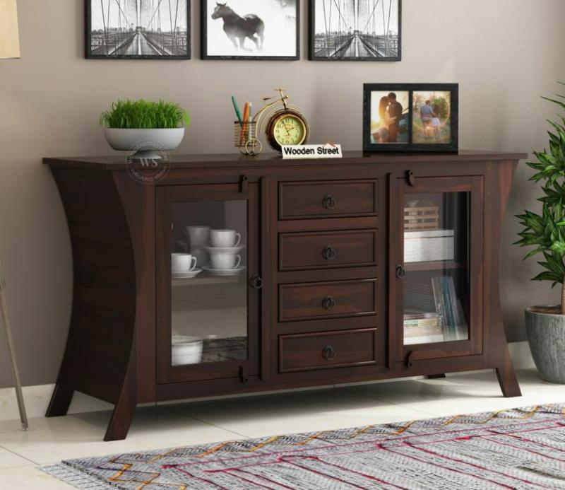 Reveka Sheesham Wood Sideboard And Cabinets (Walnut Finish) Cabinets & Sideboards