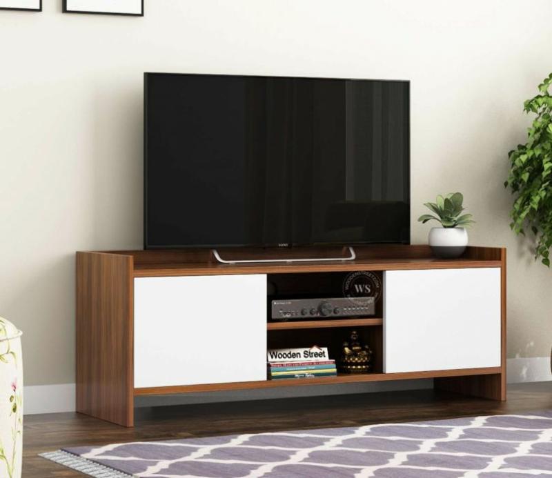 Rica Engineered Wood Tv Unit With Cabinets (Exotic Teak- Frosty White Finish) Living Storage