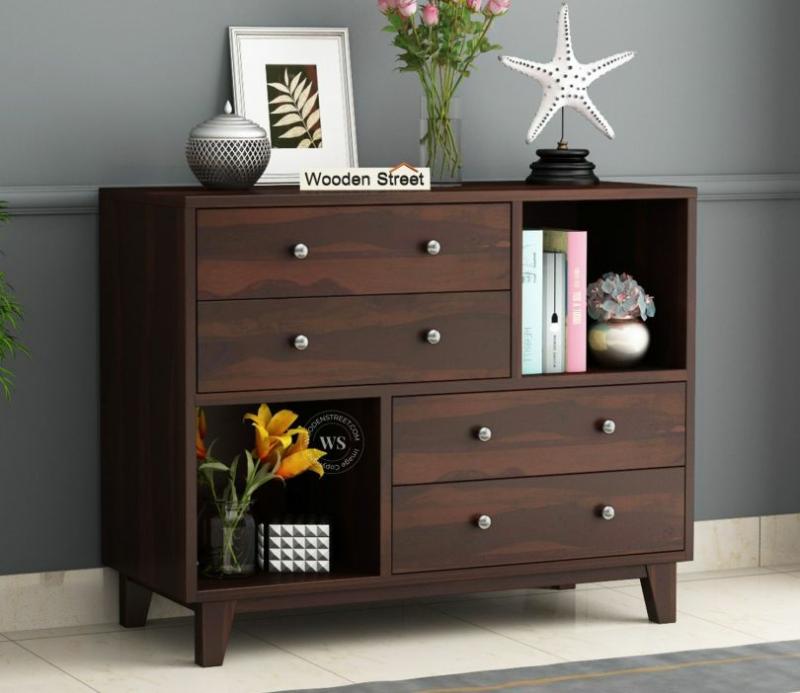 Rochel 4-Drawer Wooden Chest Of Drawers (Walnut Finish) Bedroom Storage