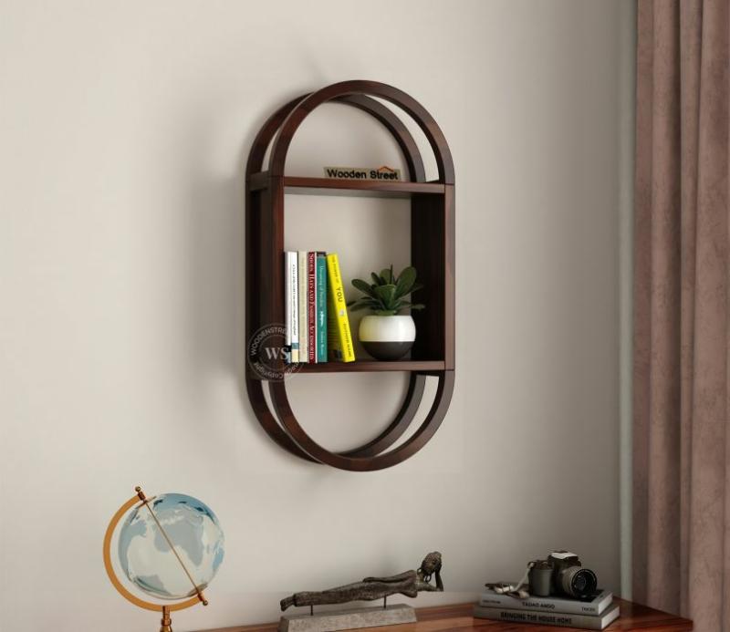 Samika Sheesham Wood Wall Shelf (Walnut Finish) Living Storage