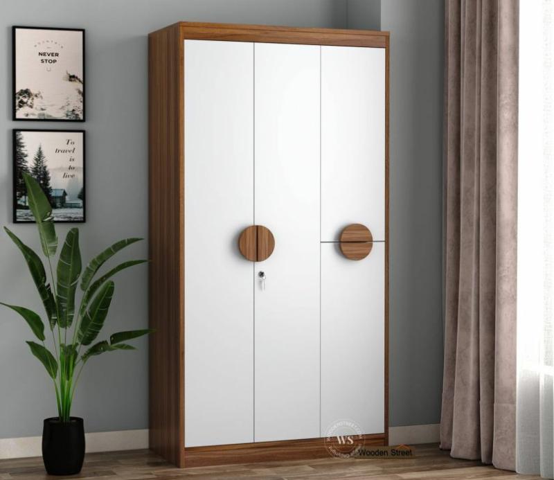 Scarlet Engineered Wood 3 Door Cupboard (Exotic Teak Frosty White) Bedroom Storage