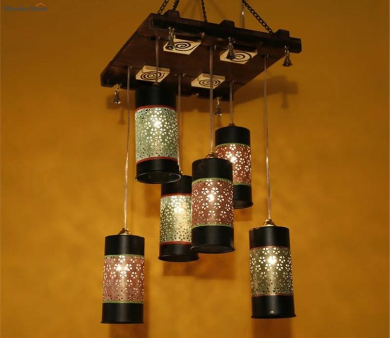 Six Shades Cylindrical Shaped Metal Hanging Lamps Ceiling Lights