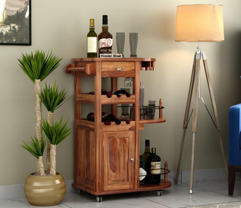 Slany Bar Trolley (Honey Finish) Bar Furniture