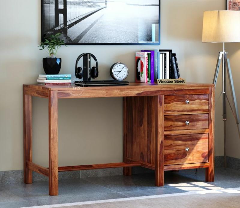 Slater Study Table With Three Drawers (Honey Finish) Computer Tables