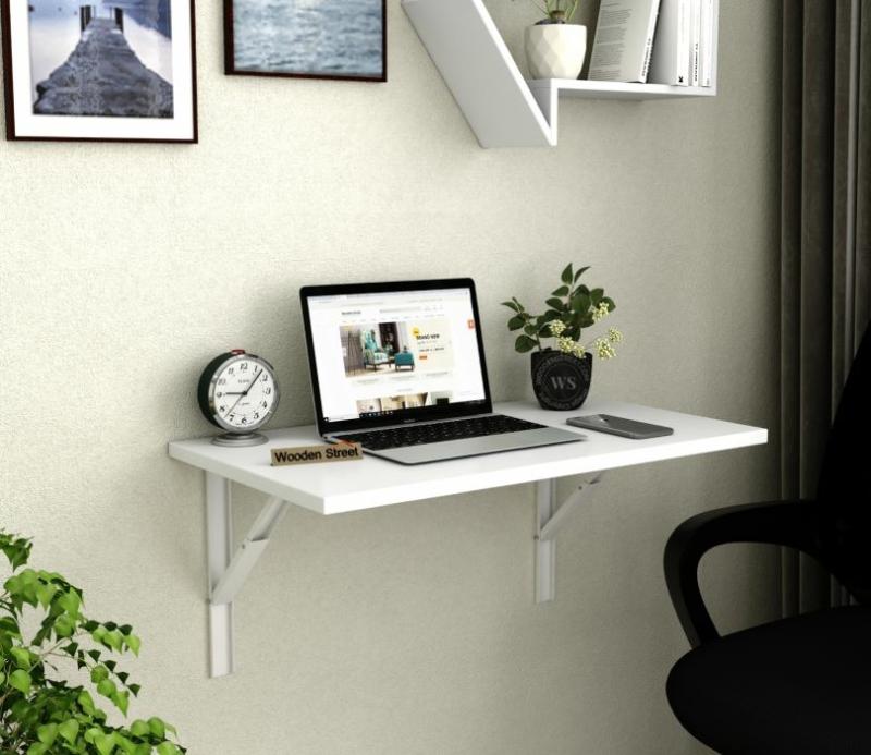 Stanko Foldable Wall Mounted Engineered Wood Study Table (Frosty White Finish) Study & Office