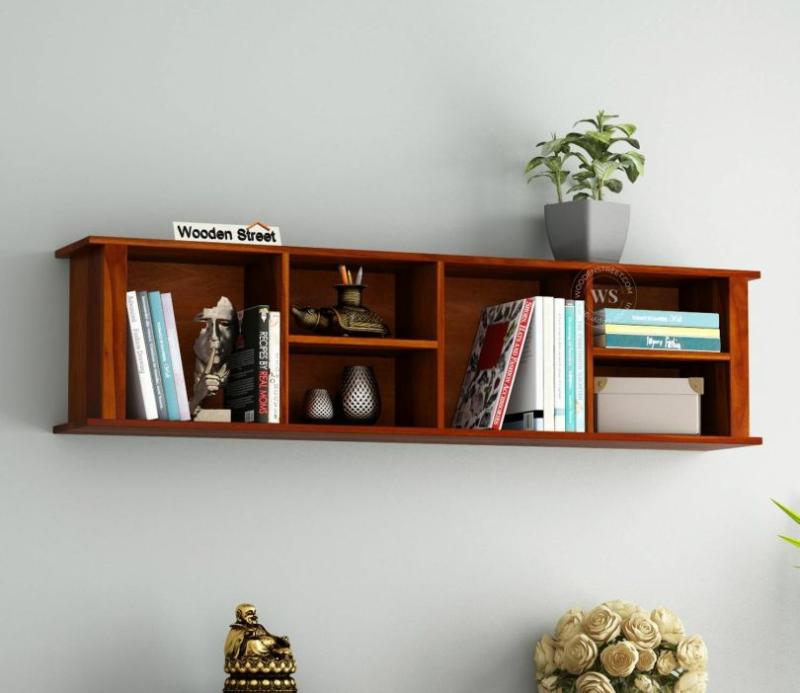 Tia Wall Shelf (Honey Finish) Living Storage