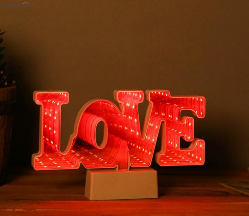 Typographic Love Led Lighting With Mirror Decorative Lights