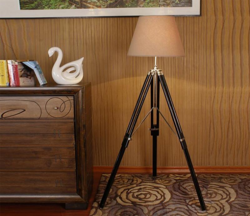 Vaio Black Wooden Tripod Floor Lamp Lamps