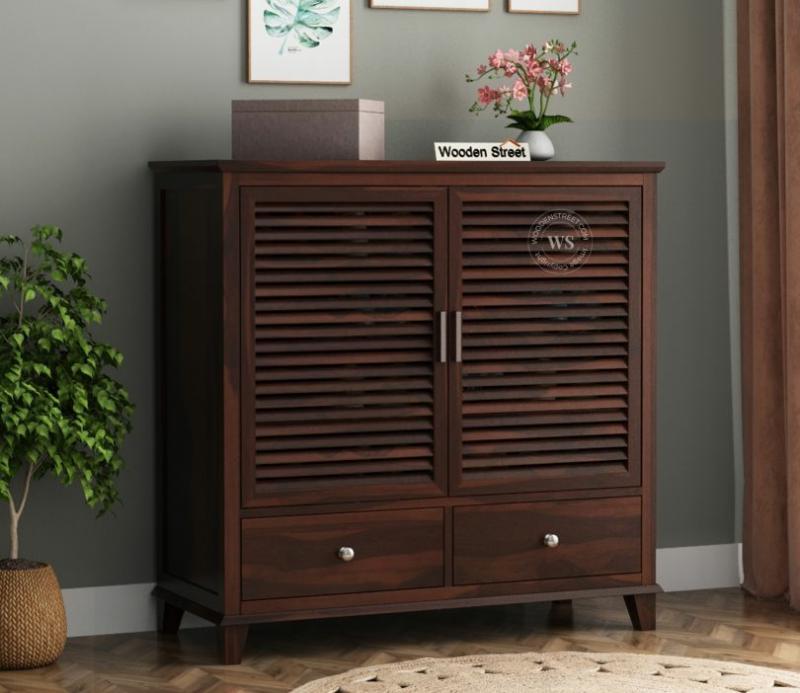 Velvic Sheesham Wood Shoe Cabinet With Storage Drawers (Walnut Finish) Living Storage