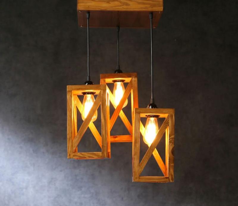 Ventus Beige Wooden Cluster Hanging Lamp Kitchen Lights