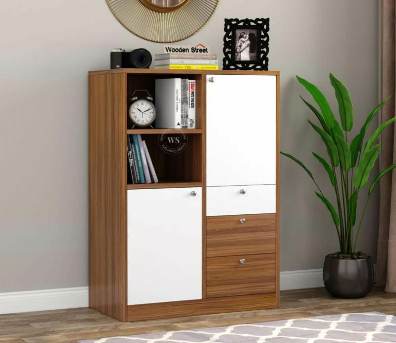 Vespera Engineered Wood Sideboard And Cabinet (Exotic Teak Frosty White) Office Cabinets