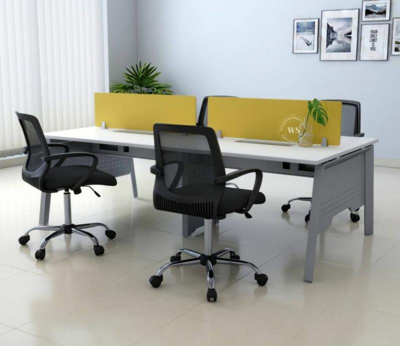 Walden Wood And Metal Workstation Table With Broad Legs (Yellow) Office Furniture