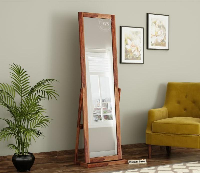 Walter Sheesham Wood Full Length Dressing Mirror (Honey Finish) Bedroom Storage