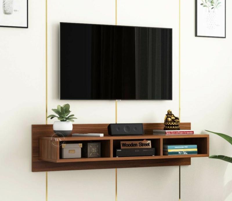 Zozo Engineered Wood Wall-Mounted Tv Unit With Open Shelves (Exotic Teak Finish) Living Storage