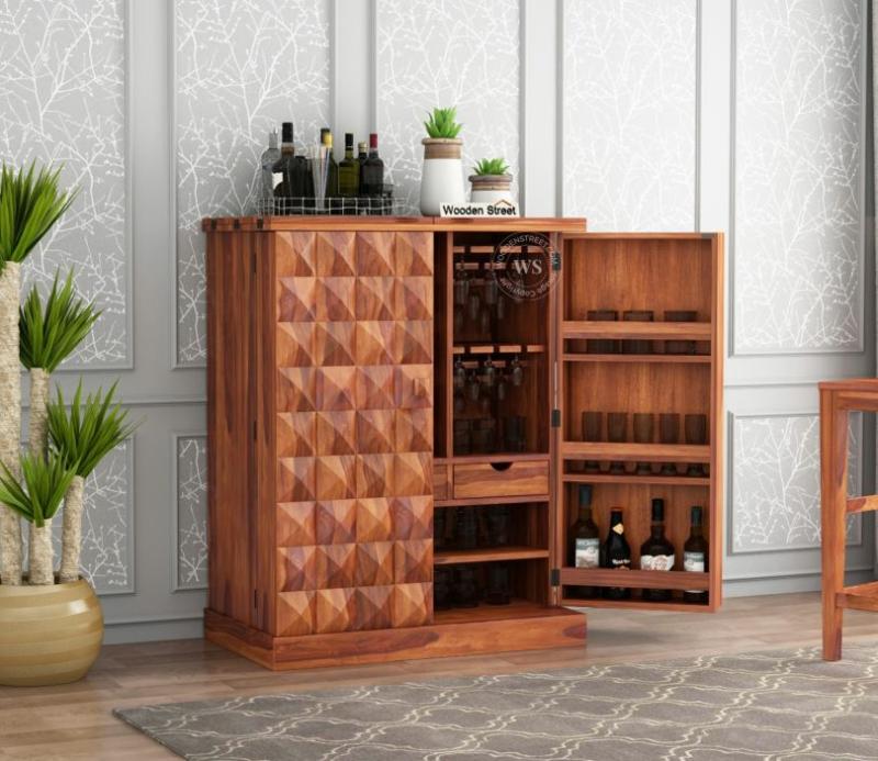 Auric Large Bar Cabinet (Honey Finish) Bar Cabinets