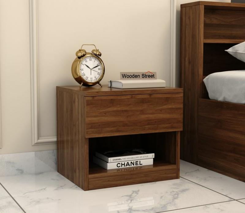 Barriss Engineered Wood Bedside Table (Columbian Walnut Finish) Bedroom Storage