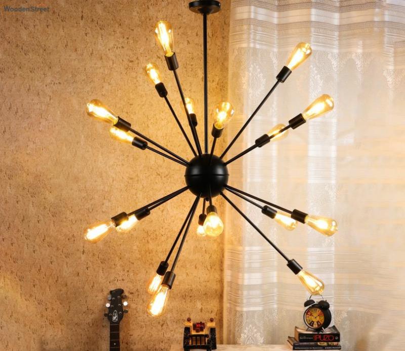 Black Iron Rod 18 Lights Chandelier Ceiling Lights