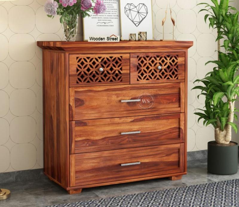 Cambrey 5-Drawer Wooden Chest Of Drawers (Honey Finish) Bedroom Storage