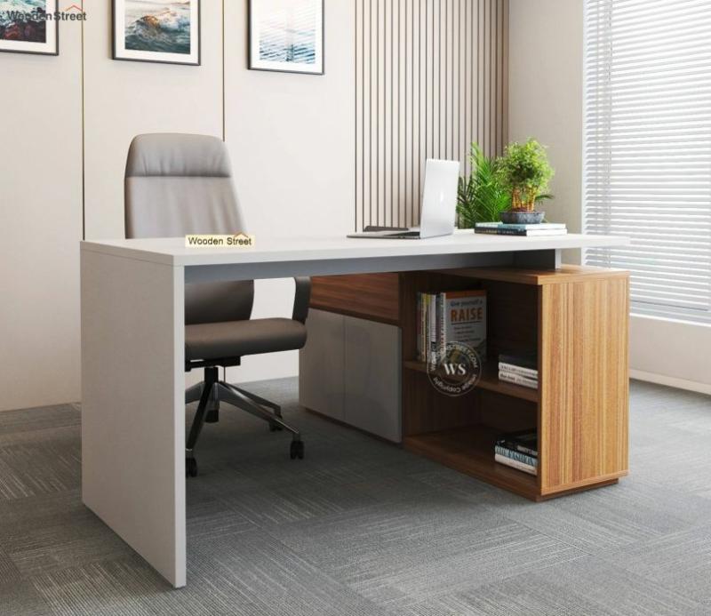 Elif Executive Table (Exotic Teak-Frosty White Finish) Study & Office