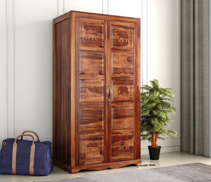 Emboss 2 Door Multi Utility Wardrobe (Honey Finish) Bedroom Storage