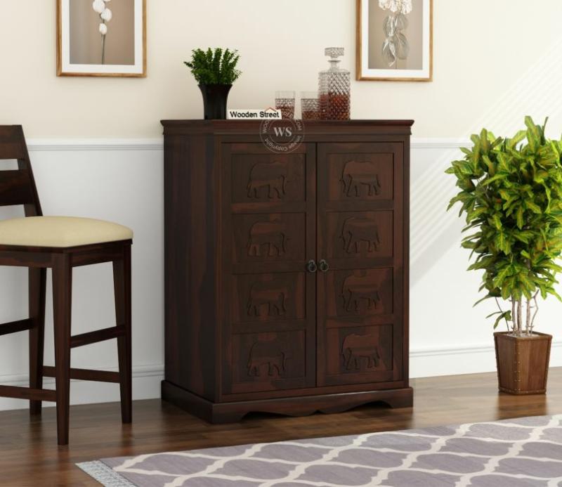 Emboss Bar Cabinet (Walnut Finish) Bar Cabinets