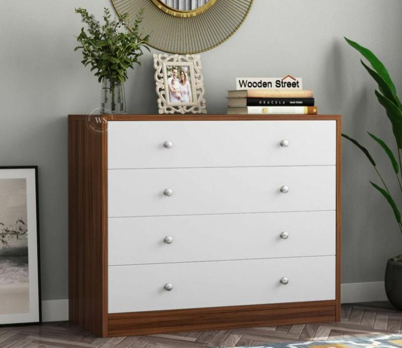 Gavin 4-Drawer Wooden Chest Of Drawers With Frosty White Drawer (Exotic Teak Finish) Bedroom Storage