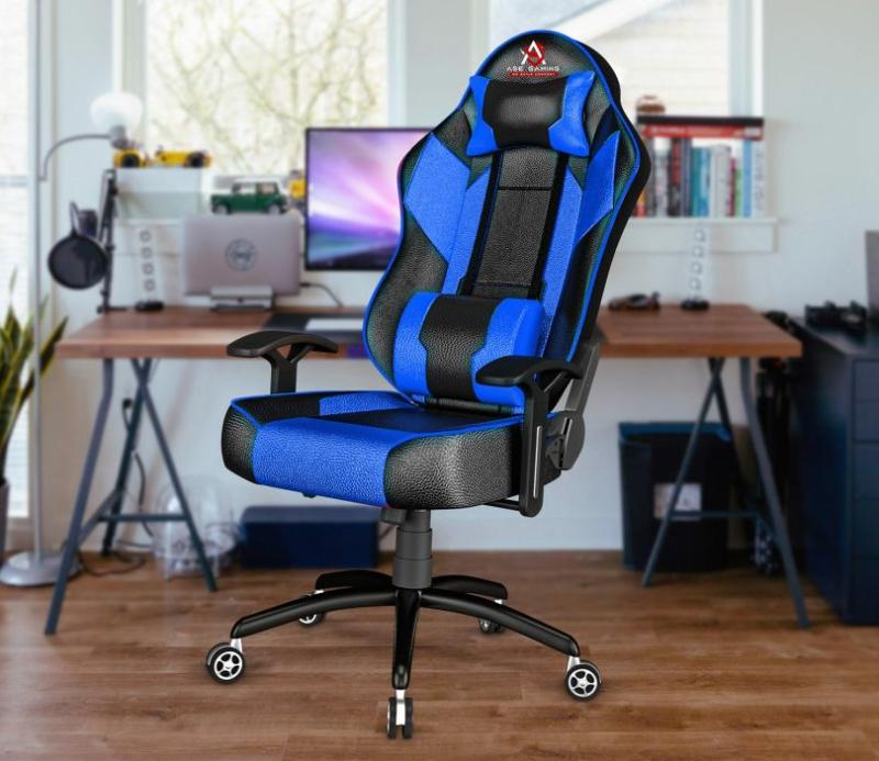 Modern Series Leatherette Ergonomic Gaming Chair 180 Degree Recline With Metal Base (Blue) Gaming Chairs