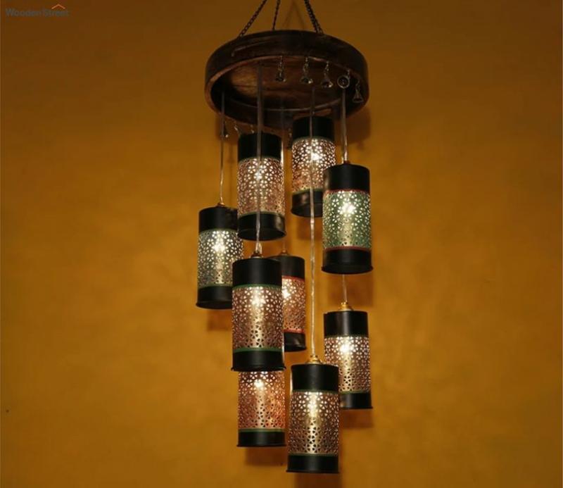 Nine Shades Cylindrical Shaped Metal Hanging Lamps Ceiling Lights