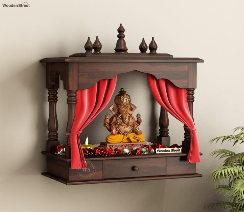 Taksh Wall Mounted Home Temple (Walnut Finish) Home Temples